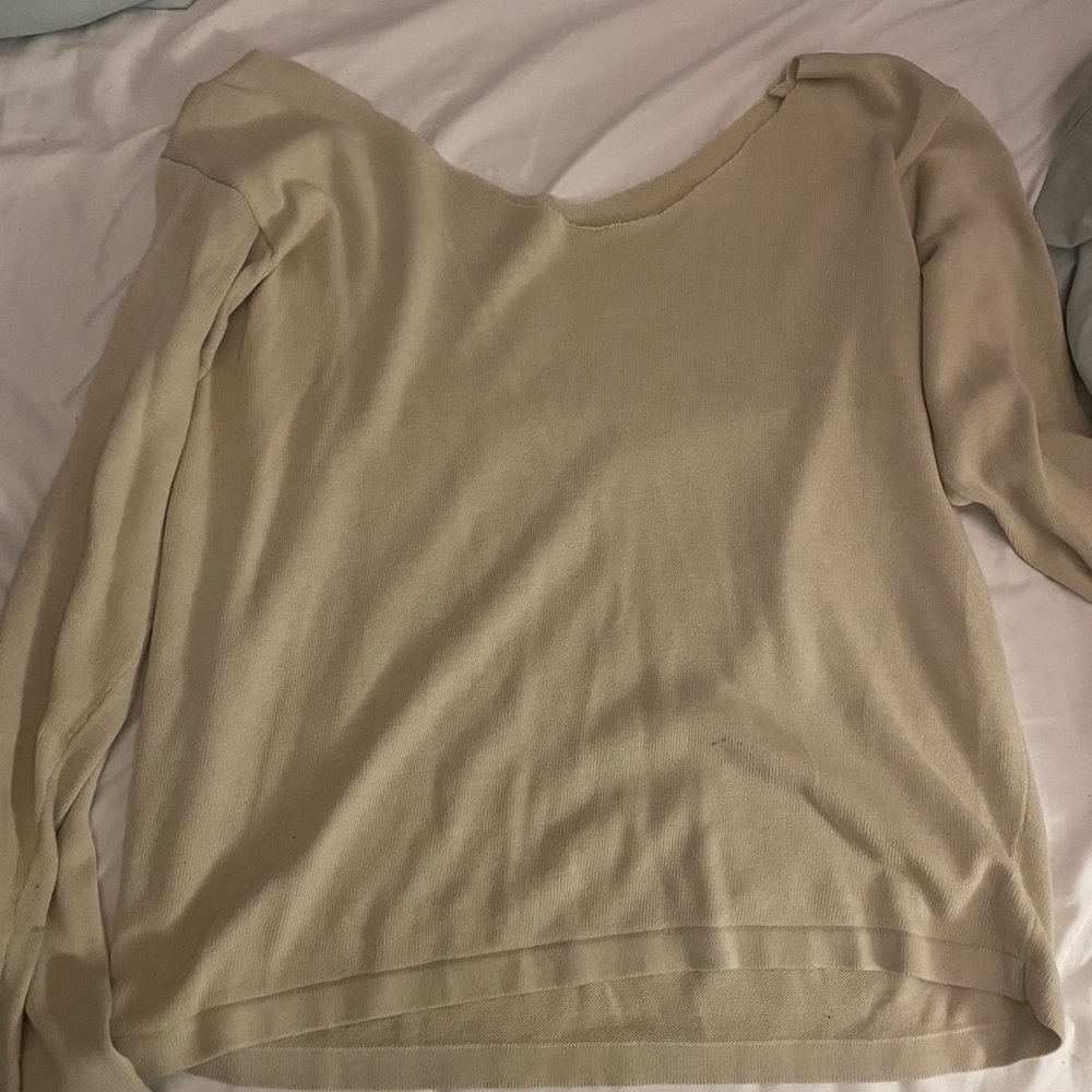 cream colored off shoulder v neck longsleeve